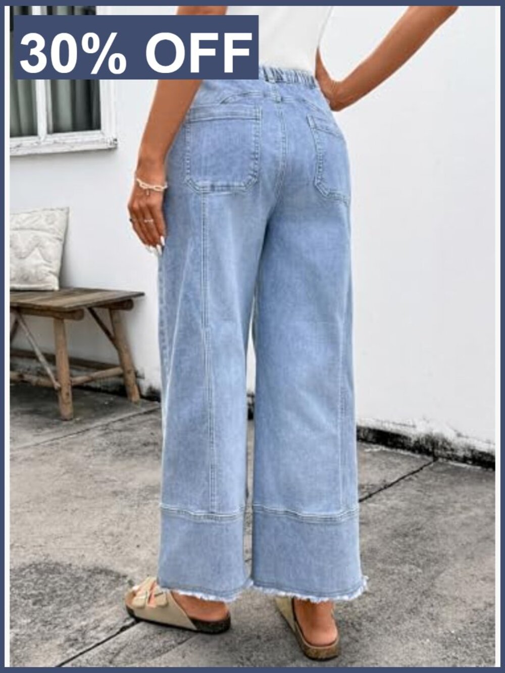 High Waisted Wide Leg Baggy Jeans with Drawstring Stretchy Denim Pants - Picture 4 of 7
